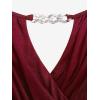 ROSE GAL Plus Size Chain Panel Belted Butterfly Sleeve Surplice Top(Red_1)