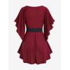 ROSE GAL Plus Size Chain Panel Belted Butterfly Sleeve Surplice Top(Red_1)