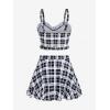 ROSE GAL Plus Size Ruffles Flounce Padded Plaid Three Piece Skirt Tankini Swimsuit(Black)