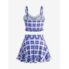 ROSE GAL Plus Size Ruffles Flounce Padded Plaid Three Piece Skirt Tankini Swimsuit(Blue)