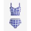 ROSE GAL Plus Size Ruffles Flounce Padded Plaid Three Piece Skirt Tankini Swimsuit(Blue)