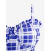 ROSE GAL Plus Size Ruffles Flounce Padded Plaid Three Piece Skirt Tankini Swimsuit(Blue)