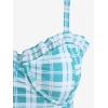 ROSE GAL Plus Size Ruffles Flounce Padded Plaid Three Piece Skirt Tankini Swimsuit(Green)