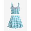 ROSE GAL Plus Size Ruffles Flounce Padded Plaid Three Piece Skirt Tankini Swimsuit(Green)