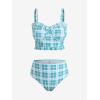 ROSE GAL Plus Size Ruffles Flounce Padded Plaid Three Piece Skirt Tankini Swimsuit(Green)