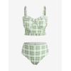 ROSE GAL Plus Size Ruffles Flounce Padded Plaid Three Piece Skirt Tankini Swimsuit(Green_1)