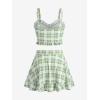 ROSE GAL Plus Size Ruffles Flounce Padded Plaid Three Piece Skirt Tankini Swimsuit(Green_1)