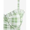 ROSE GAL Plus Size Ruffles Flounce Padded Plaid Three Piece Skirt Tankini Swimsuit(Green_1)