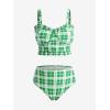 ROSE GAL Plus Size Ruffles Flounce Padded Plaid Three Piece Skirt Tankini Swimsuit(Green_2)