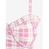 ROSE GAL Plus Size Ruffles Flounce Padded Plaid Three Piece Skirt Tankini Swimsuit(Light Red)