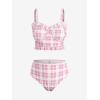 ROSE GAL Plus Size Ruffles Flounce Padded Plaid Three Piece Skirt Tankini Swimsuit(Light Red)