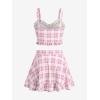 ROSE GAL Plus Size Ruffles Flounce Padded Plaid Three Piece Skirt Tankini Swimsuit(Light Red)