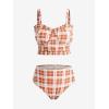 ROSE GAL Plus Size Ruffles Flounce Padded Plaid Three Piece Skirt Tankini Swimsuit(Orange)