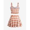 ROSE GAL Plus Size Ruffles Flounce Padded Plaid Three Piece Skirt Tankini Swimsuit(Orange)