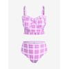 ROSE GAL Plus Size Ruffles Flounce Padded Plaid Three Piece Skirt Tankini Swimsuit(Pink)