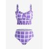 ROSE GAL Plus Size Ruffles Flounce Padded Plaid Three Piece Skirt Tankini Swimsuit(Purple)