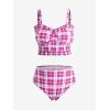 ROSE GAL Plus Size Ruffles Flounce Padded Plaid Three Piece Skirt Tankini Swimsuit(Red)