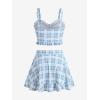 ROSE GAL Plus Size Ruffles Flounce Padded Plaid Three Piece Skirt Tankini Swimsuit(Sky Blue)