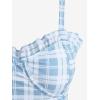 ROSE GAL Plus Size Ruffles Flounce Padded Plaid Three Piece Skirt Tankini Swimsuit(Sky Blue)