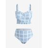 ROSE GAL Plus Size Ruffles Flounce Padded Plaid Three Piece Skirt Tankini Swimsuit(Sky Blue)