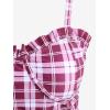 ROSE GAL Plus Size Ruffles Flounce Padded Plaid Three Piece Skirt Tankini Swimsuit(Wine Red)