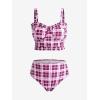 ROSE GAL Plus Size Ruffles Flounce Padded Plaid Three Piece Skirt Tankini Swimsuit(Wine Red)