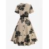 ROSE GAL Plus Size Women’s 50s Elegant Square Neck Vintage Cocktail Party Dress Short Sleeves Dress(Coffee_1)