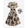 ROSE GAL Plus Size Women’s 50s Elegant Square Neck Vintage Cocktail Party Dress Short Sleeves Dress(Coffee_1)