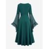 ROSE GAL Rosegal Plus Size Costumes Dress for Women Medieval Bell Sleeves Lace-up Midi Dress Halloween Dress(Green_1)