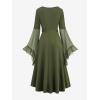 ROSE GAL Rosegal Plus Size Costumes Dress for Women Medieval Bell Sleeves Lace-up Midi Dress Halloween Dress(Green_3)