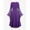 ROSE GAL Rosegal Plus Size Costumes Dress for Women Medieval Bell Sleeves Lace-up Midi Dress Halloween Dress(Purple_1)
