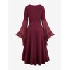 ROSE GAL Rosegal Plus Size Costumes Dress for Women Medieval Bell Sleeves Lace-up Midi Dress Halloween Dress(Red_1)