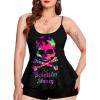 ROSE GAL Rosegal Plus Size Women Gothic Tummy Control Tankini Swimsuit Skull Glitter Print Boyleg Padded Tankini Swimwear(Black_5)