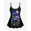 ROSE GAL Rosegal Plus Size Women Gothic Tummy Control Tankini Swimsuit Skull Glitter Print Boyleg Padded Tankini Swimwear(Blue_2)