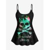 ROSE GAL Rosegal Plus Size Women Gothic Tummy Control Tankini Swimsuit Skull Glitter Print Boyleg Padded Tankini Swimwear(Green_1)