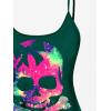 ROSE GAL Rosegal Plus Size Women Gothic Tummy Control Tankini Swimsuit Skull Glitter Print Boyleg Padded Tankini Swimwear(Green_2)