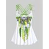 ROSE GAL Rosegal Women Plus Size Modest Tankini Swimsuit Feather Strappy Crisscross Swimwear(Green_2)
