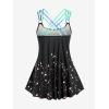ROSE GAL Rosegal Womens Plus Size Lip Printed Padded Boyleg Strappy Tankini Swimsuit(Black_1)