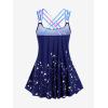 ROSE GAL Rosegal Womens Plus Size Lip Printed Padded Boyleg Strappy Tankini Swimsuit(Blue_2)