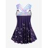 ROSE GAL Rosegal Womens Plus Size Lip Printed Padded Boyleg Strappy Tankini Swimsuit(Purple_1)