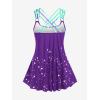 ROSE GAL Rosegal Womens Plus Size Lip Printed Padded Boyleg Strappy Tankini Swimsuit(Purple_2)