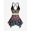 ROSE GAL Women Plus Size Tribal Mandala Print Bikini Two Piece Swimsuit with Skirt Tummy Control Bathing Suit(Purple)