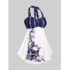 ROSE GAL Womens Plus Size Curve Halter Plaid Skull Print Backless Gothic Modest Tankini Swimsuit Set(Blue)