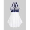 ROSE GAL Womens Plus Size Curve Halter Plaid Skull Print Backless Gothic Modest Tankini Swimsuit Set(Blue)