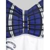 ROSE GAL Womens Plus Size Curve Halter Plaid Skull Print Backless Gothic Modest Tankini Swimsuit Set(Blue)