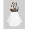 ROSE GAL Womens Plus Size Curve Halter Plaid Skull Print Backless Gothic Modest Tankini Swimsuit Set(Coffee_10)