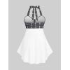 ROSE GAL Womens Plus Size Curve Halter Plaid Skull Print Backless Gothic Modest Tankini Swimsuit Set(Dark Gray)