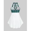 ROSE GAL Womens Plus Size Curve Halter Plaid Skull Print Backless Gothic Modest Tankini Swimsuit Set(Green)