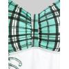 ROSE GAL Womens Plus Size Curve Halter Plaid Skull Print Backless Gothic Modest Tankini Swimsuit Set(Green_1)