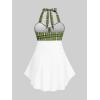 ROSE GAL Womens Plus Size Curve Halter Plaid Skull Print Backless Gothic Modest Tankini Swimsuit Set(Green_10)